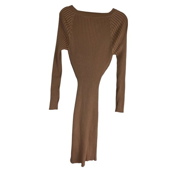 Fashion Nova XL Tan Ribbed Crossover Bodycon Midi Dress Sexy‎ Stretch Feminine - Picture 2 of 6